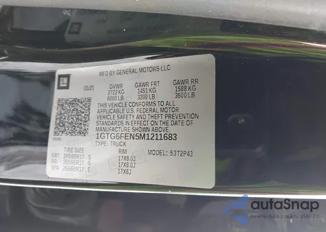 2021 GMC Canyon 4Wd Short Box At4 - Leather z USA, uszkodzony, nr VIN 1GTG6FEN5M1211683
